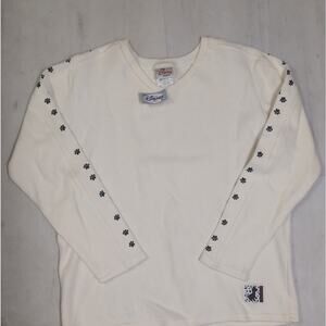 Vintage 90s Women L Disney 101 Dalmatians Paw Print Sweater Pullover V-Neck‎ NOS